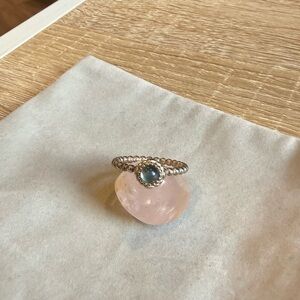 Pandora Sterling  Silver Beaded Band Ring w Gray Stone, Moonstone June